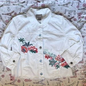 Chico’s White Button Up with Embroidered Florals